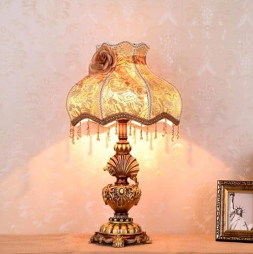 Europäischer Stil Tischlampe E Stoff Quaste Schirm Nachttischlampe Traditiol Lampe Mit Pfauensockel Für Schlafzimmer Wohnzimmer, A von Generic
