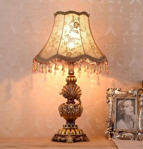 Europäischer Stil Tischlampe E Stoff Quaste Schirm Nachttischlampe Traditiol Lampe Mit Pfauensockel Für Schlafzimmer Wohnzimmer, B von Generic