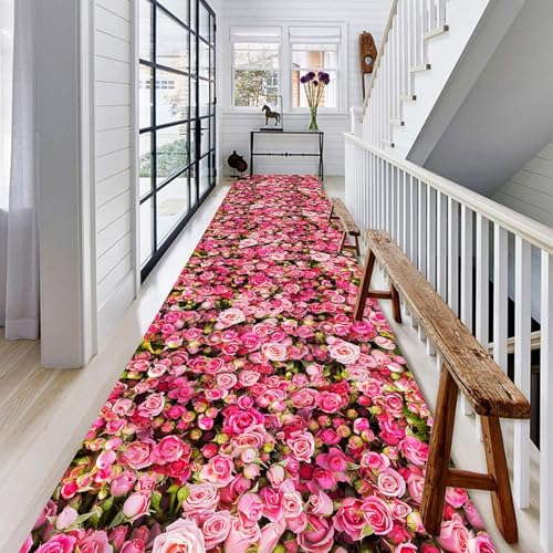 Extra Langer Läuferteppich Rosa, Romantische Flurteppichmatte Mit 3D-rosenblumenmuster, Perfekt Für Die Liebe Hotel Hochzeitsgang, OneColor, 120CM X 600CM (4FT X 19.7FT) von Generic
