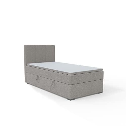 FEDVE Boxspringbett 100x200 Grau – Gandia Mini – Praktisches Bett mit Bettkasten Links – Gemütlich Kopfteil Bett mit Matratze – Einzelbett zum Schlafzimmer von Generic