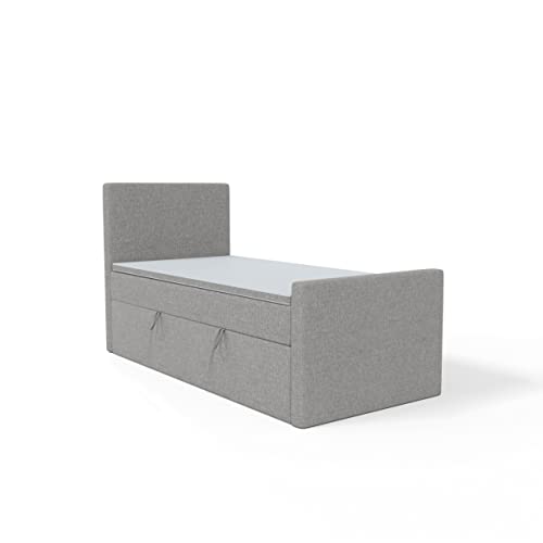 FEDVE Boxspringbett 100x200 Grau – Lautaro - Praktisches Bett mit Bettkasten – Gemütlich Einzelbett zum Schlafzimmer – Stabiles Kopfteil Bett mit Stauraum von Generic