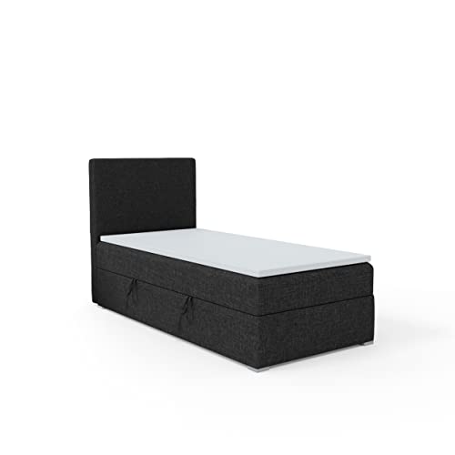 FEDVE Boxspringbett 100x200 cm Schwarz – Kolorado - Dauerhaft Bett mit Bettkasten Rechts – Praktisches Einzelbett für Viele Jahr – Kopfteil Bett mit Stauraum zum Schlafzimmer von Generic