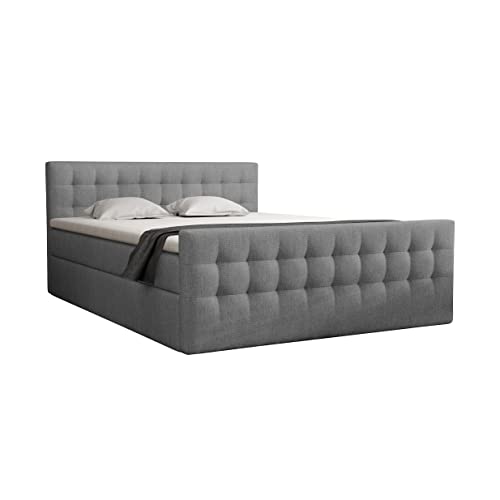 FEDVE Boxspringbett 140x200 Dunkelgrau – Pumikas – Große Doppelbett zum Schlafzimmer – Gestepptes Kopfteil Bett mit Matratze – Stabiles und Gemütlich Bett für Viele Jahr von Generic