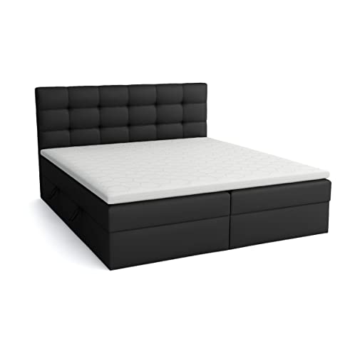 FEDVE Boxspringbett 140x200 Schwarz Öko-Leder – Tomori – Praktisches Bett mit Bettkasten – Stabiles Kopfteil Bett mit Matratze – Solid Doppelbett mit Stauraum zum Schlafzimmer von Generic