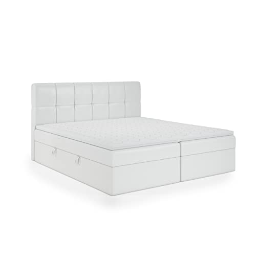 FEDVE Boxspringbett 160x200 Weiß Öko-Leder – Mokpo – Praktisches Bett mit Bettkasten – Gemütlich Kopfteil Bett mit Matratze für Viele Jahr - Stabiles Doppelbett mit Stauraum zum Schlafzimmer von Generic