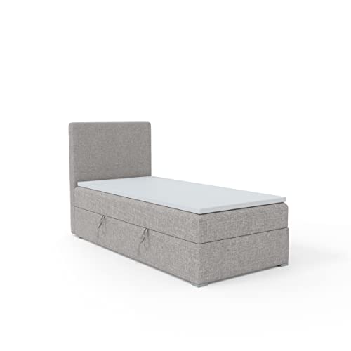 FEDVE Boxspringbett 90x200 cm Grau - Kolorado – Dauerhaft Bett mit Bettkasten Links – Praktisches Einzelbett für Viele Jahr – Kopfteil Bett mit Stauraum zum Schlafzimmer von Generic