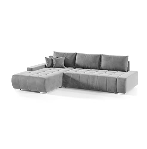 FEDVE Ecksofa mit Schlaffunktion Anthrazit - Dhaka – Praktisches Schlafsofa mit Bettkasten Links – Gemütlich Rückenkissen Sofa mit Bettfunktion – Sofa L Form zum Salon für Viele Jahr von Generic