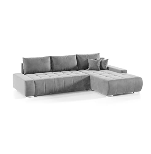 FEDVE Ecksofa mit Schlaffunktion Anthrazit - Dhaka – Praktisches Schlafsofa mit Bettkasten Rechts – Gemütlich Rückenkissen Sofa mit Bettfunktion – Sofa L Form zum Salon für Viele Jahr von Generic