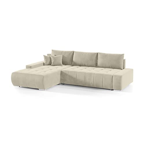 FEDVE Ecksofa mit Schlaffunktion Beige - Dhaka – Praktisches Schlafsofa mit Bettkasten Links – Gemütlich Rückenkissen Sofa mit Bettfunktion – Sofa L Form zum Salon für Viele Jahr von Generic