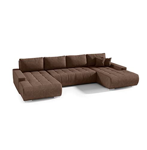 FEDVE Ecksofa mit Schlaffunktion Braun - Dhaka – Praktisches Schlafsofa mit Bettkasten – Gemütlich Rückenkissen Sofa mit Bettfunktion – Sofa U Form zum Salon für Viele Jahr von Generic