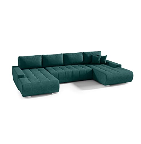 FEDVE Ecksofa mit Schlaffunktion Flaschengrün - Dhaka – Praktisches Schlafsofa mit Bettkasten – Gemütlich Rückenkissen Sofa mit Bettfunktion – Sofa U Form zum Salon für Viele Jahr von Generic