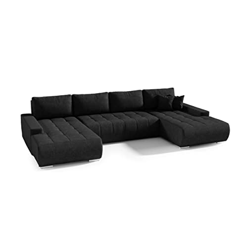 FEDVE Ecksofa mit Schlaffunktion Schwarz - Dhaka – Praktisches Schlafsofa mit Bettkasten – Gemütlich Rückenkissen Sofa mit Bettfunktion – Sofa U Form zum Salon für Viele Jahr von Generic