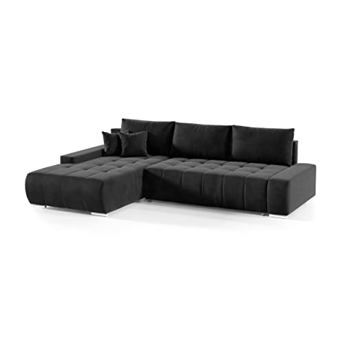 FEDVE Ecksofa mit Schlaffunktion Schwarz - Dhaka – Praktisches Schlafsofa mit Bettkasten Links – Gemütlich Rückenkissen Sofa mit Bettfunktion – Sofa L Form zum Salon für Viele Jahr von Generic