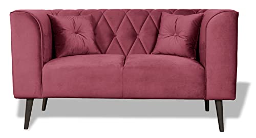 Fabimöbel Zweisitziges Sofa, stilvolles Stoffsofa mit Knöpfen gesteppt, Modernes Schlafsofa, Skandinavischer Stil, Sofa auf hohen Füβen, (Weinrot, 2- Sitze) von Generic