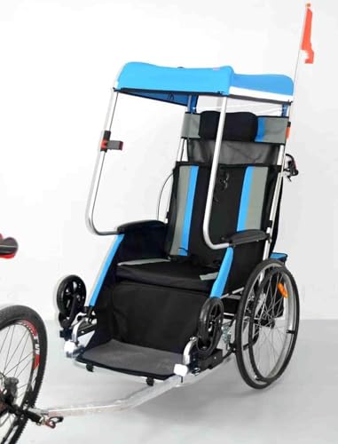 Fahrradanhänger Erwachsener Rollstuhl Fahrrad Aluminiumlegierung Hinterradanhänger Stoßdämpfung Komfortabler Traktor Multifutiol Wagen, Blue von Generic
