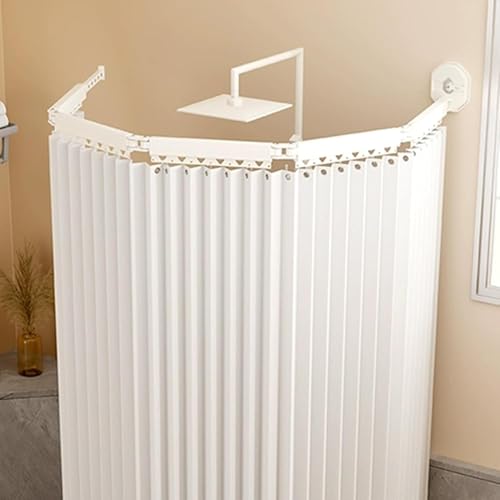 Faltbarer Duschvorhang Anti Schimmel mit Duschvorhangstange Ohne Bohren – Waschbarer Bad Vorhang mit Starker Saugnapfhalterung,Badewanne & Eckdusche, Leinen Shower Curtains (104 cm+25 cm,Weiß) von Generic