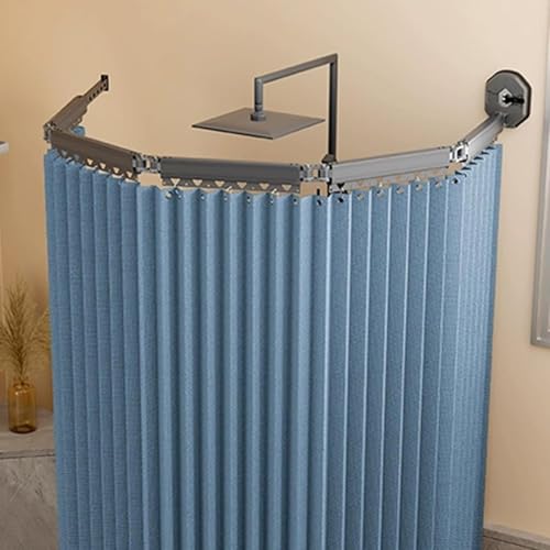 Faltbarer Duschvorhang Anti Schimmel mit Duschvorhangstange Ohne Bohren – Waschbarer Bad Vorhang mit Starker Saugnapfhalterung,Badewanne & Eckdusche, Leinen Shower Curtains (172 cm+25 cm,Blau) von Generic