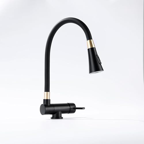 Faltbarer Küchenmischer Flexibler Küchenhahn 360 Grad Drehbarer Küchenarmatur Heiß Und Kaltwasser-Küchenspüle Mischbatterie, Black+Gold von Generic