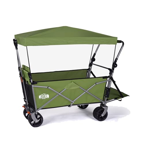 Faltbarer Trolley mit Verdeck und Moskitonetz, mit 2 Netztaschen und höhenverstellbarem Griff | Geländegängige Räder + Sicherheitsbremsen | Outdoor und Urban(Green) von Generic