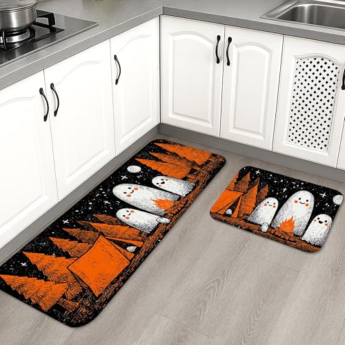 Fanciful Küchenmatten für Boden, schwarze Geister, Vintage, weiche Matten, gepolstert, bequem, waschbar, rutschfest, Dekor-Teppiche für Küche, Waschbecken, Waschküche, Badezimmer, 2 Stück Fanciful Küchenmatten für Boden, schwarze Geister, Vintage, weiche Matten, gepolstert, bequem, waschbar, rutschfest, Dekor-Teppiche für Küche, Waschbecken, Waschküche, Badezimmer, 2 Stück von Generic