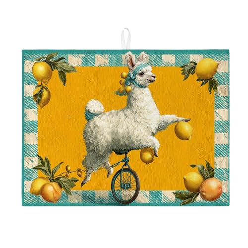 Fanciful Lama-Abtropfmatte für Küchentheke, Vintage-Zitronenmuster, saugfähiges Abtropfgestell, verspielte Mikrofaser-Abtropfmatte für Frühlingsdekoration, 45,7 x 61 cm Fanciful Lama-Abtropfmatte für Küchentheke, Vintage-Zitronenmuster, saugfähiges Abtropfgestell, verspielte Mikrofaser-Abtropfmatte für Frühlingsdekoration, 45,7 x 61 cm von Generic