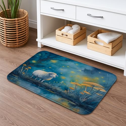 Fanciful Schaf-Badematte, schnell trocknend, von der Natur inspiriert, saugfähig, rutschfest, gemütlich, Flanell, waschbar, Badteppiche für Badezimmer, WC, WC, dekorativ, 50,8 x 81,3 cm von Generic