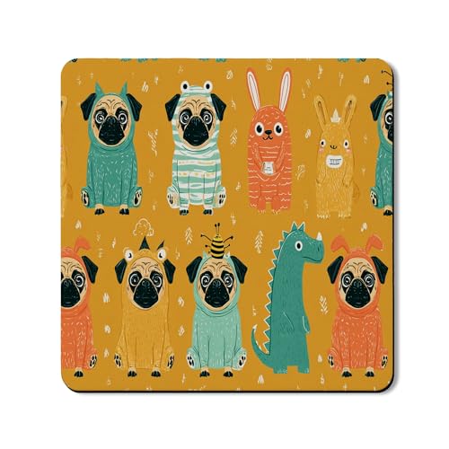Fanciful Waschmaschinen- und Trockner-Matte, niedliches Cartoon-Mops-Design, lustiges Tiermuster, rutschfest, wasserdicht, Wasch- und Trockner-Matten für Waschküche, 61 x 61 cm von Generic