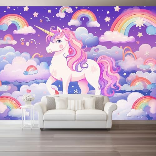 Fantasie-Einhorn Vlies Fototapete 400 X 280 Cm Rosa Regenbogen - 3D Effekt Fototapeten Vliestapete Xxl Wandtapete Motivtapeten Wanddekoration Wohnzimmer Schlafzimmer von Generic