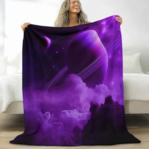 Fantasie Planet Weltraum Wolken Kinderdecke Weiche Plüsch Sherpa Decke 200 x 220 cm, Dunkelviolett Überwurfdecke für Jungen Mädchen Schlafzimmer Dekor Decke Bedruckt weiche Plüschdecke von Generic