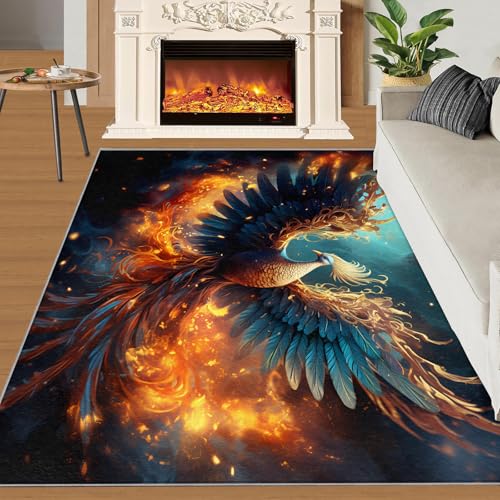Fantasie Teppich Flammen Tiere Vögel Wohnzimmerteppiche Elegante Fabeltiere 180x270 Rug Phönix Vorleger Rutschfester Teppich Für Stark Frequentierte Bereiche von BEQUTIY