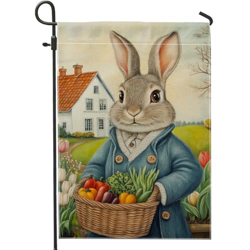 Fantasievolle Frühlingsgartenflagge, graues Kaninchen mit Gemüsekorb, Outdoor-Dekoration, doppelseitiges Jute-Blumen-Banner, niedliche Urlaubs-Rasendekoration, 30,5 x 45,7 cm Fantasievolle Frühlingsgartenflagge, graues Kaninchen mit Gemüsekorb, Outdoor-Dekoration, doppelseitiges Jute-Blumen-Banner, niedliche Urlaubs-Rasendekoration, 30,5 x 45,7 cm von Generic