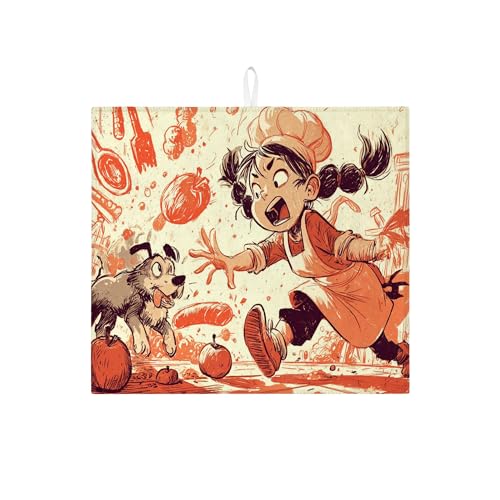 Fantastische Abtropfmatten für Küchentheke, verspieltes Cartoon-Design, saugfähiges Abtropfgestell, lustige Mikrofaser-Abtropfmatte für Küchentheke, Heimdekoration, 40,6 x 45,7 cm von Generic