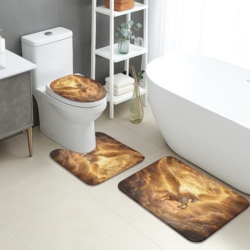 Fantasy Badezimmermatten-Set, 3-teilig, mythische Pegasus-Flügel, saugfähig, rutschfest, WC-Vorleger, U-förmig, waschbar, verträumte Wolken, schnell trocknend, Memory-Schaum, Badezimmerteppich-Set Fantasy Badezimmermatten-Set, 3-teilig, mythische Pegasus-Flügel, saugfähig, rutschfest, WC-Vorleger, U-förmig, waschbar, verträumte Wolken, schnell trocknend, Memory-Schaum, Badezimmerteppich-Set von Generic