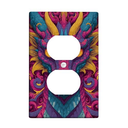 Fantasy Dragon Lichtschalter-Abdeckplatten/Steckdosenabdeckungen, lebendige violette und gelbe Kunst für Wanddekoration, thermoplastische Wandplatten, Standardgröße, Einzel-Duplex-Steckdose Fantasy Dragon Lichtschalter-Abdeckplatten/Steckdosenabdeckungen, lebendige violette und gelbe Kunst für Wanddekoration, thermoplastische Wandplatten, Standardgröße, Einzel-Duplex-Steckdose von Generic