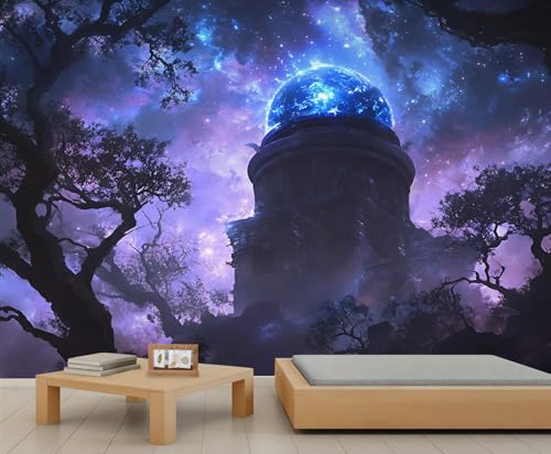 Fantasy Sternenhimmel Tapeten Lila Wolken Mädchen Tapete Retro Schloss Tapete Wandbilder für Wände Baum Landschaft Wohnzimmer Tapeten für Schlafzimmer Kunst 500X300cm von Generic