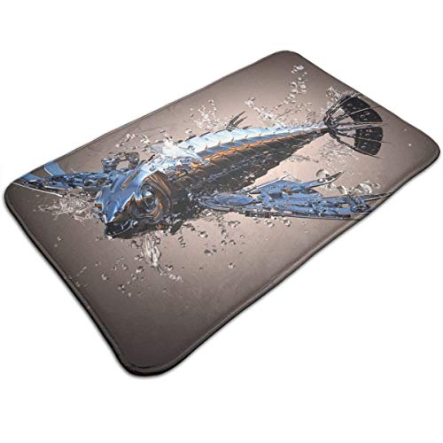 Farbenfroh Polyestermatte 3D Metallfischgrafiken Lustig Waschbare Matte 60×40cm für Haustür,Terrasse,Büro,Schlafzimmer von Generic