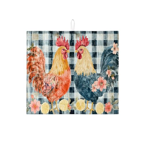 Farmhouse Abtropfmatte für Küchentheke, rustikales Huhn-Design, saugfähiges Abtropfgestell, Landhausstil, Mikrofaser-Abtropfmatte für Küchendekoration, 40,6 x 45,7 cm von Generic