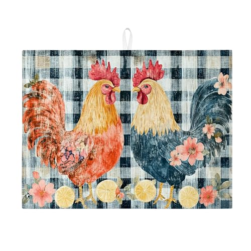 Farmhouse Abtropfmatte für Küchentheke, rustikales Huhn-Design, saugfähiges Abtropfgestell, Landhausstil, Mikrofaser-Abtropfmatte für Küchendekoration, 45,7 x 61 cm von Generic