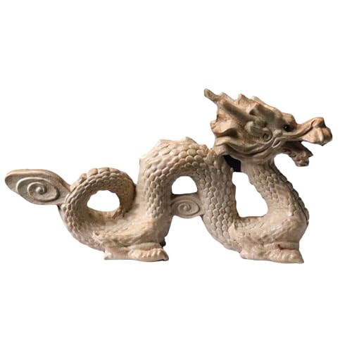 Feng Shui Geschnitzte Drachenstatue natürlichem Holz, Skulptur, Tierfigur, gut, 2024, Jahr des Drachen, chinesisches Neujahr, Ornamente für Erfolg, Maskottchen Bastelkiste (Khaki, One Size) von Generic