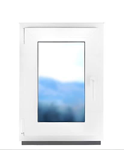 Fenster Badfenster Kunststofffenster Kunstoff weiß BxH 50 x 90 cm 500 x 900 mm DIN Links - ALLE GRÖßEN 2 fach Verglasung - Milchglas Satinato - Funktion Dreh-Kipp - BauPlaza von Generic