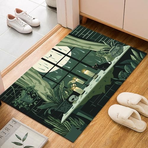 Fensterbank Blumentopf Kerze Teppich 60x90cm, Wohnzimmerteppich, Schlafzimmerteppich, Waschbarerteppich, Tier-Katzen-Totenköpfe Rutschfester Teppich für Küche, Flur, Esszimmer von Generic
