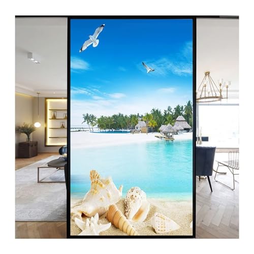 Fensterfolie 3D Fensterfolie Selbsthaftend Motiv Strand Meer Fensterfolie Sonnenschutz Hitzeschutz Selbsthaftend Fensterfolie Selbsthaftend Bad Fensterfolie Selbsthaftend 50x120cm von Generic