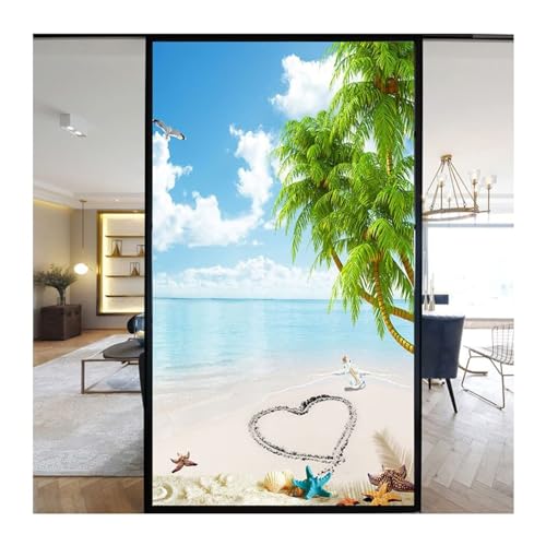 Fensterfolie Blickdicht Milchglas Muster Strand meer 3D Fensterfolie Sichtschuzfolie Milchglasfolie Kreise Statisch Haftend Privatsphäre Fensteraufkleber Fensterfolie Selbsthaftend Blickdicht 43x120cm von Generic