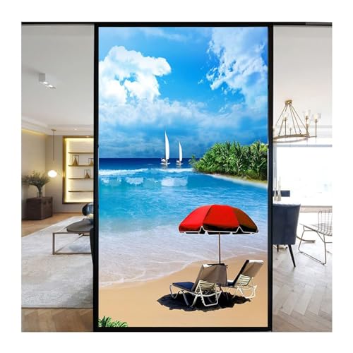 Fensterfolie Blickdicht Milchglas Muster Strand meer 3D Fensterfolie Sichtschuzfolie Milchglasfolie Kreise Statisch Haftend Privatsphäre Fensteraufkleber Fensterfolie Selbsthaftend Blickdicht 44x116cm von Generic