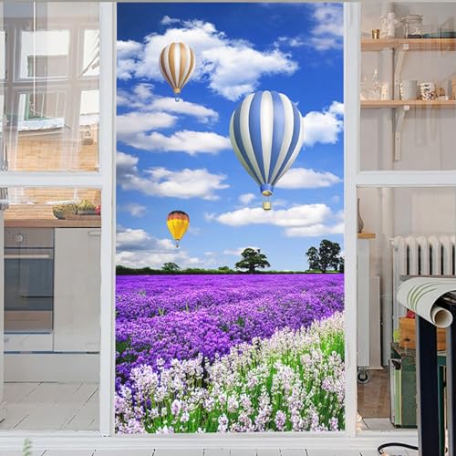 Fensterfolie Selbsthaftend Strand-Lavendel-Heißluftballon, Verdunkelungsfolie Fensterfolie Sichtschutz 3D Dekorative Statische Für Zuhause Frischhaltefolie Abdeckung Fensterfolie 43x120cm von Generic