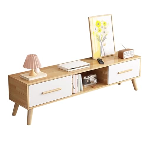 Fernsehkommode Wohnbereich Verdicktes Massivholz Bodenstehender TV-Ständer Offene Arbeitsplatte Stauraum mit Mehreren Schubladen Tv Cabinet mit Rückseitigem Kabelloch(White,100 * 30 * 40cm) von Generic
