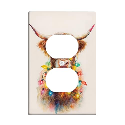 Festive Highland Cow Lichtschalter-Abdeckplatte/Steckdosenabdeckungen, bunte Weihnachtsbeleuchtung für Wanddekoration, thermoplastische Wandplatten, Standardgröße, Einzel-Duplex-Steckdose Festive Highland Cow Lichtschalter-Abdeckplatte/Steckdosenabdeckungen, bunte Weihnachtsbeleuchtung für Wanddekoration, thermoplastische Wandplatten, Standardgröße, Einzel-Duplex-Steckdose von Generic
