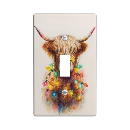 Festive Highland Cow Lichtschalter-Abdeckplatte/Steckdosenabdeckungen, bunte Weihnachtsbeleuchtung für Wanddekoration, thermoplastische Wandplatten, Standardgröße, Einzel-Kippschalter Festive Highland Cow Lichtschalter-Abdeckplatte/Steckdosenabdeckungen, bunte Weihnachtsbeleuchtung für Wanddekoration, thermoplastische Wandplatten, Standardgröße, Einzel-Kippschalter von Generic