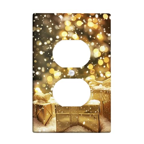Festive Holiday Lichtschalter-Abdeckplatte/Steckdosenabdeckungen, goldene Geschenkboxen mit Halo-Lichtern, thermoplastische Wandplatten, Standardgröße Einzel-Duplex-Steckdose Festive Holiday Lichtschalter-Abdeckplatte/Steckdosenabdeckungen, goldene Geschenkboxen mit Halo-Lichtern, thermoplastische Wandplatten, Standardgröße Einzel-Duplex-Steckdose von Generic