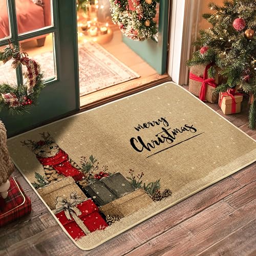 Festliche Weihnachts-Fußmatte, rustikales Hirsch-Design für Innen- und Außenbereich, Eingangsdekoration, rutschfest, wasserabweisend, Urlaubsmatte, leicht zu reinigen, 73 x 43 cm von Generic